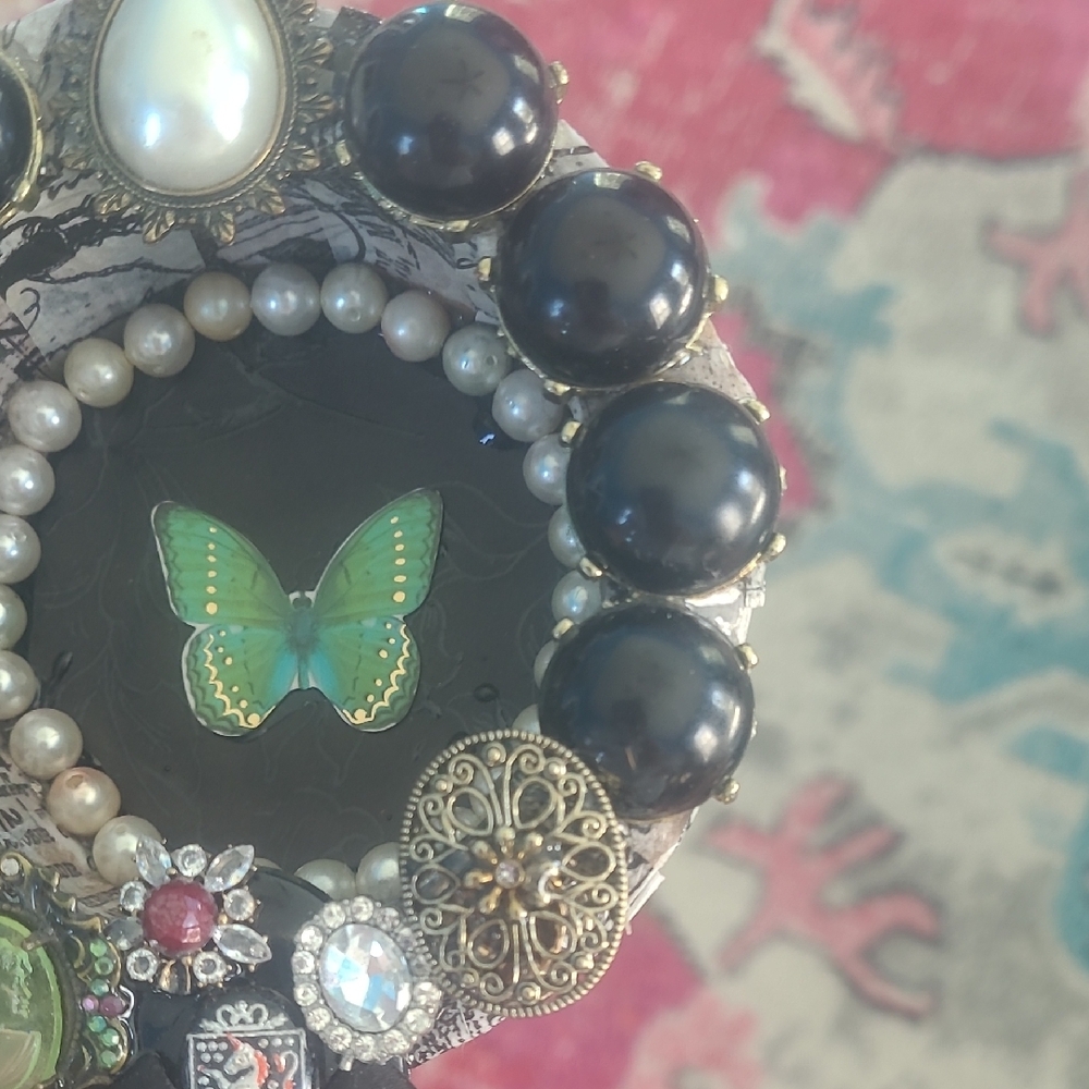 Hand Crafted Black and Green Jeweled Mixed Media Wall Accent - Picture 5 of 12
